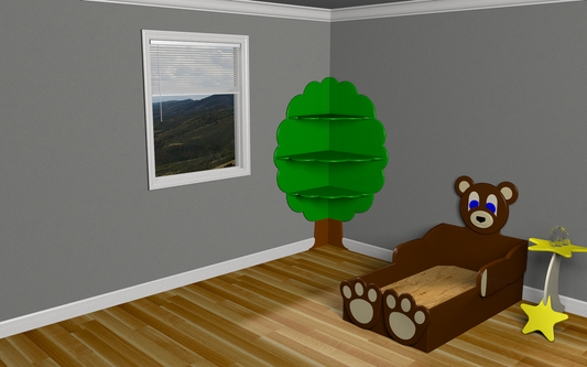 Showroom with Tedd E. Bed and tree shelf