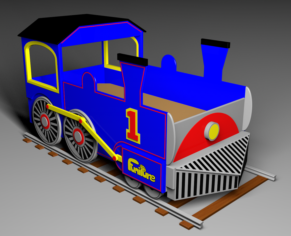 Train bed twin size mattress 3D model front view