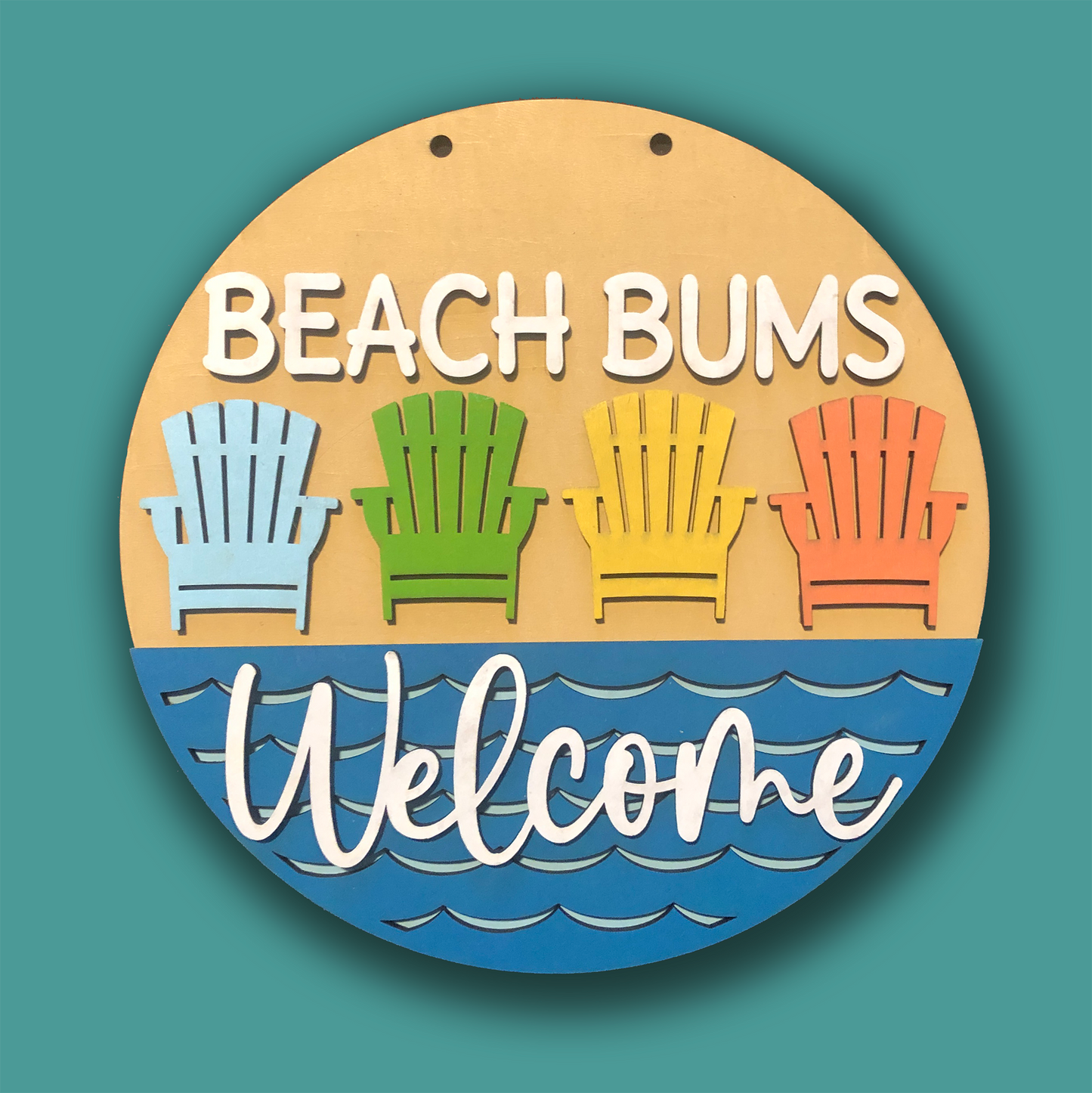 Beach Bums sign with 3D layered effect