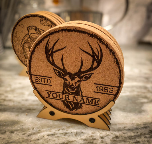 Personalized Cork Coaster (Set of 4) with Stand