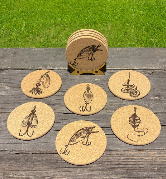 Fishing Lure Coasters with Stand (Set of 6)