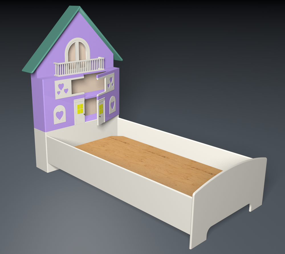 Doll house bed with open door