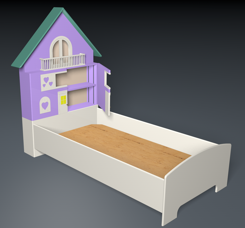 Doll house bed with open door