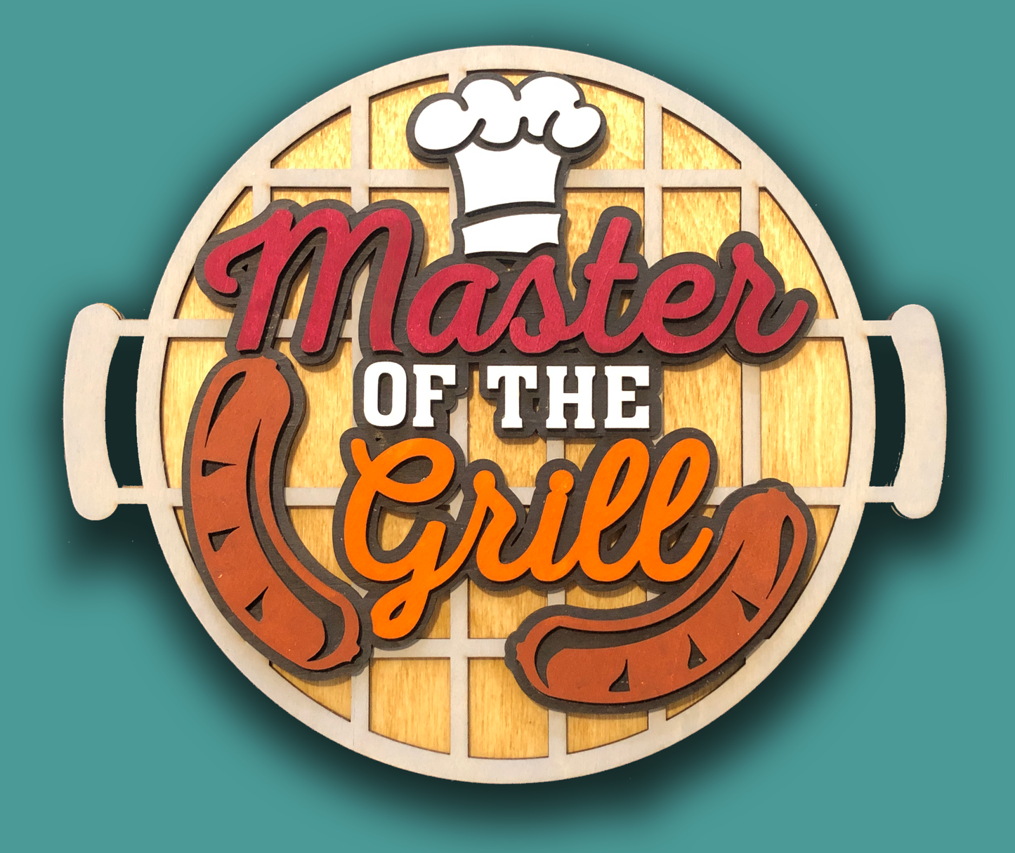 Master of the grill sign with layered 3D effect