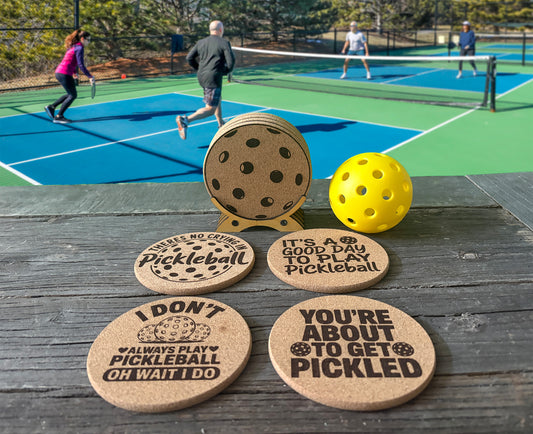 Pickleball Cork Coasters with Stand (Set of 4)