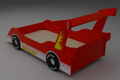 Race car bed back/left side view made from easy woodworking plan