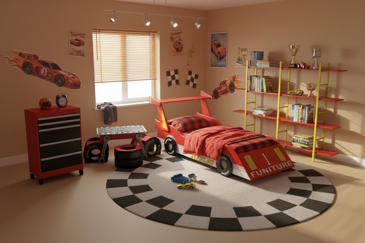 Race Car Bed Theme Room made from easy woodworking plans.
