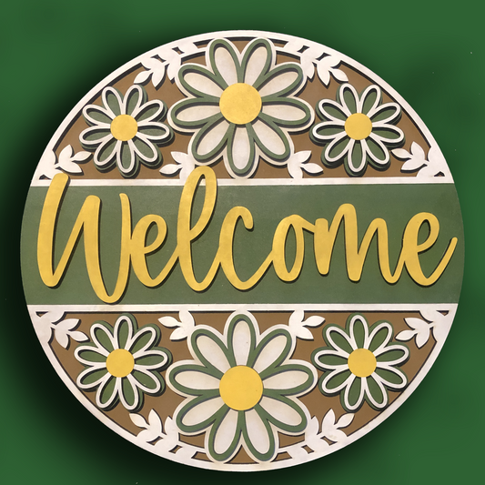 Welcome sign with spring flowers layered 3D effect