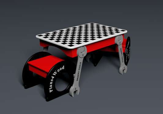 Wrench table with flat tire stools